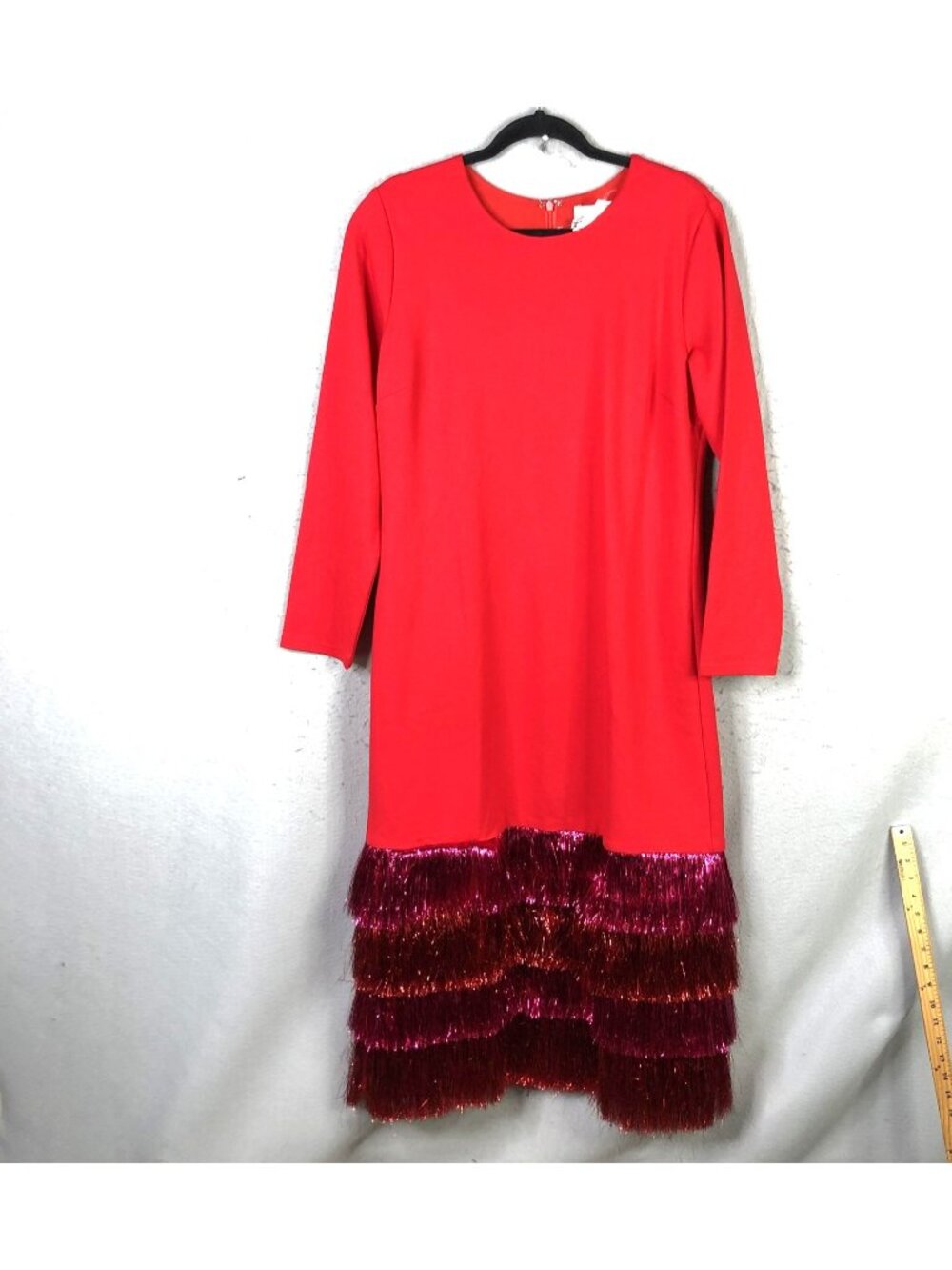 Hyacinth House Dress Womens XL Red Fringe Tinsel Maxi Sheath Holiday Statement